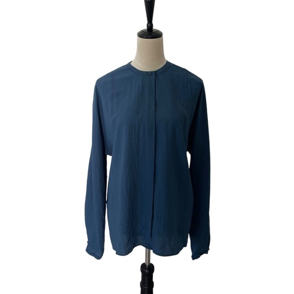 COS long sleeve lightweight rayon blend round neck button front teal tunic top 8 - Picture 1 of 13